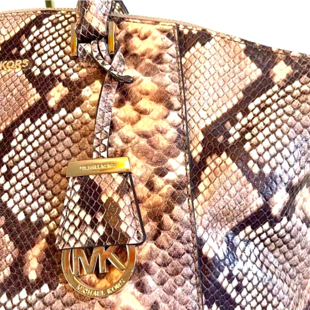 Michael Kors Embossed Python Print Riley Satchel … - image 7